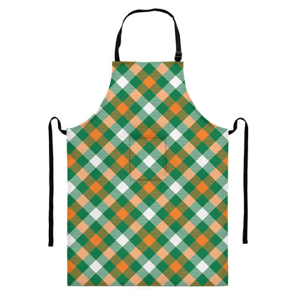 St. Patrick's Day Plaid Pattern Print Bib Apron With Pocket