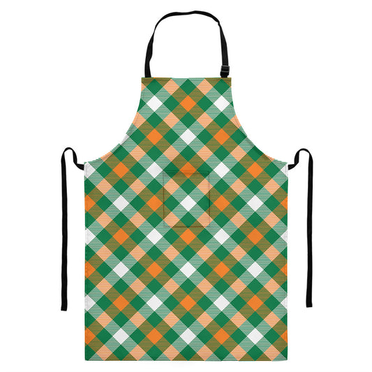 St. Patrick's Day Plaid Pattern Print Bib Apron With Pocket
