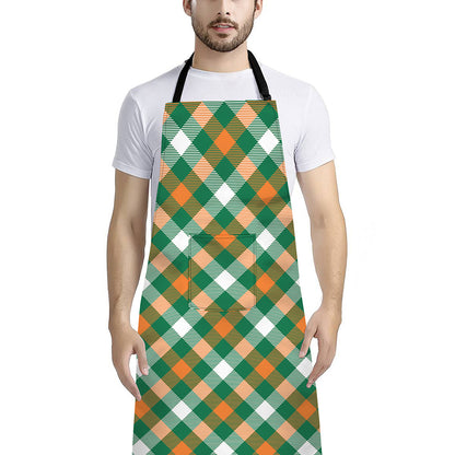 St. Patrick's Day Plaid Pattern Print Bib Apron With Pocket