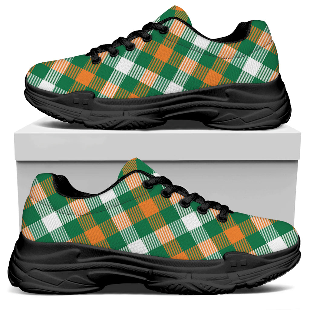 St. Patrick's Day Plaid Pattern Print Black Chunky Shoes