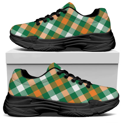 St. Patrick's Day Plaid Pattern Print Black Chunky Shoes
