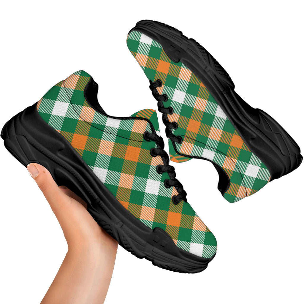 St. Patrick's Day Plaid Pattern Print Black Chunky Shoes