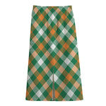 St. Patrick's Day Plaid Pattern Print Cotton Front Slit Maxi Skirt
