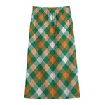 St. Patrick's Day Plaid Pattern Print Cotton Front Slit Maxi Skirt