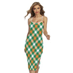 St. Patrick's Day Plaid Pattern Print Cross Back Cami Dress