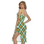St. Patrick's Day Plaid Pattern Print Cross Back Cami Dress