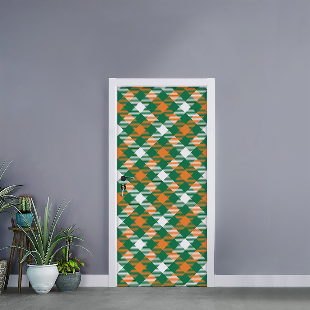 St. Patrick's Day Plaid Pattern Print Door Sticker