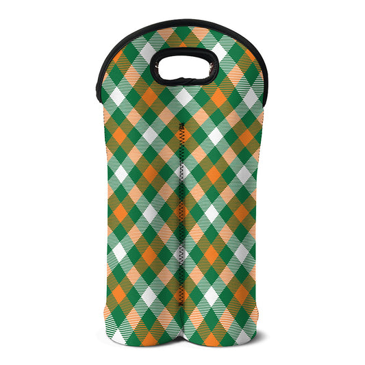 St. Patrick's Day Plaid Pattern Print Double Neoprene Wine Tote