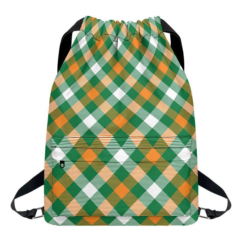St. Patrick's Day Plaid Pattern Print Drawstring Backpack