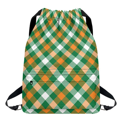 St. Patrick's Day Plaid Pattern Print Drawstring Backpack