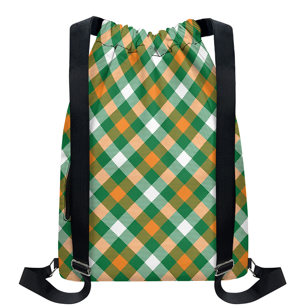 St. Patrick's Day Plaid Pattern Print Drawstring Backpack