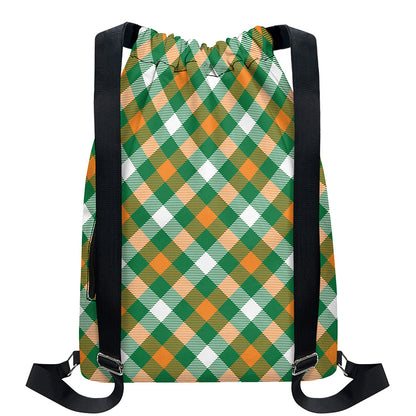 St. Patrick's Day Plaid Pattern Print Drawstring Backpack