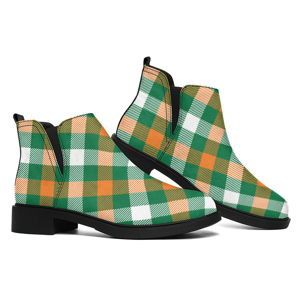 St. Patrick's Day Plaid Pattern Print Flat Ankle Boots