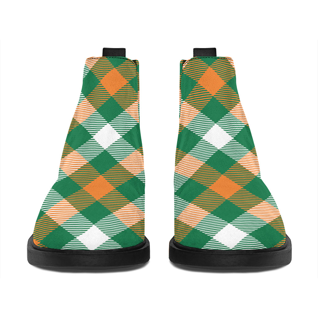 St. Patrick's Day Plaid Pattern Print Flat Ankle Boots