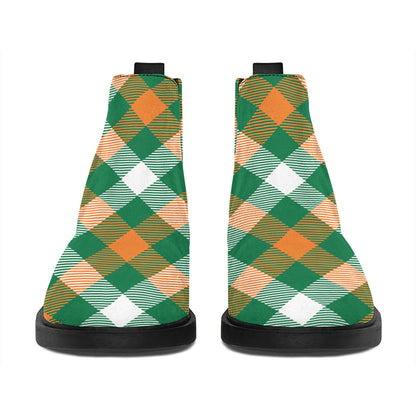 St. Patrick's Day Plaid Pattern Print Flat Ankle Boots