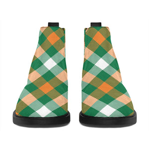 St. Patrick's Day Plaid Pattern Print Flat Ankle Boots