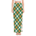 St. Patrick's Day Plaid Pattern Print High Slit Maxi Skirt