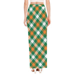 St. Patrick's Day Plaid Pattern Print High Slit Maxi Skirt