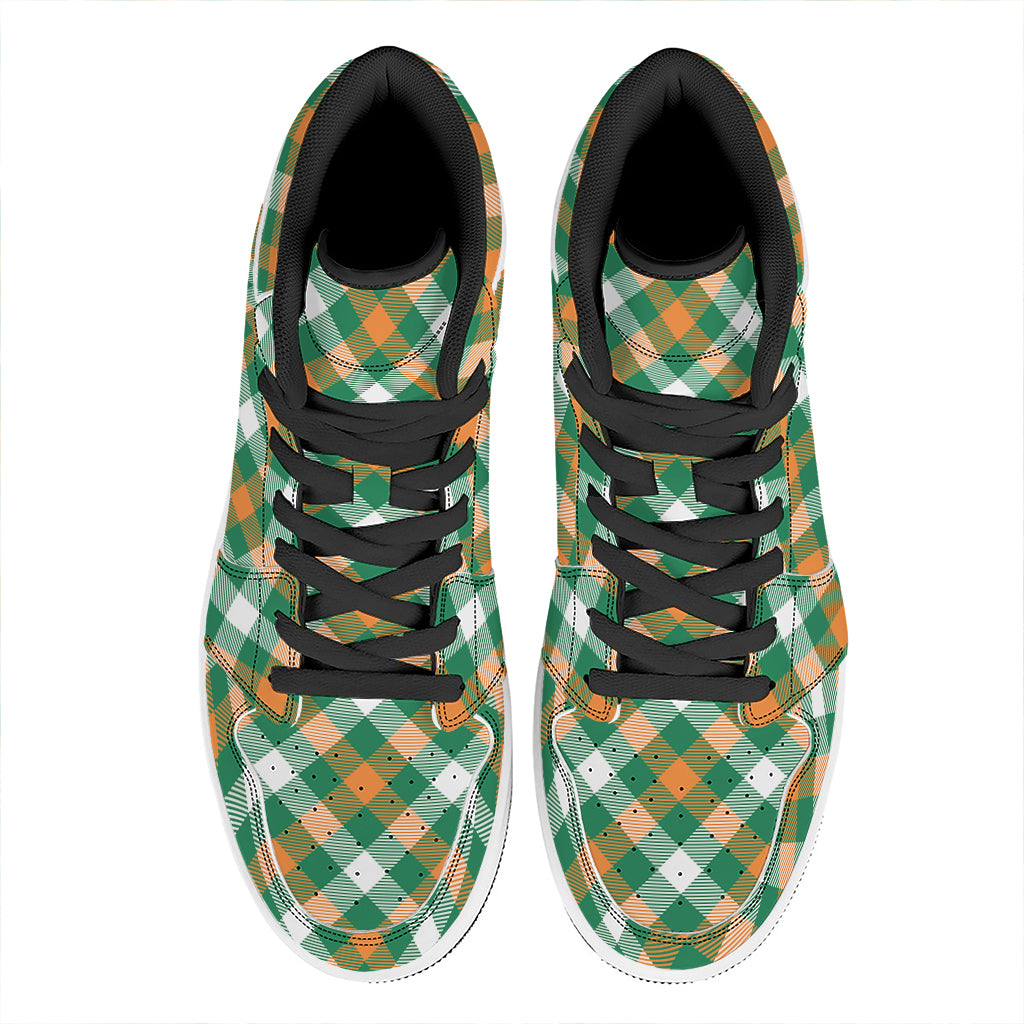 St. Patrick's Day Plaid Pattern Print High Top Leather Sneakers