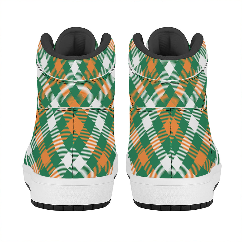 St. Patrick's Day Plaid Pattern Print High Top Leather Sneakers