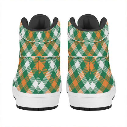 St. Patrick's Day Plaid Pattern Print High Top Leather Sneakers