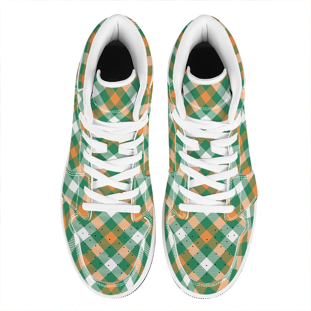 St. Patrick's Day Plaid Pattern Print High Top Leather Sneakers