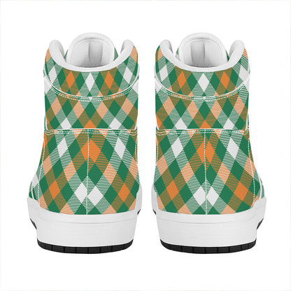 St. Patrick's Day Plaid Pattern Print High Top Leather Sneakers