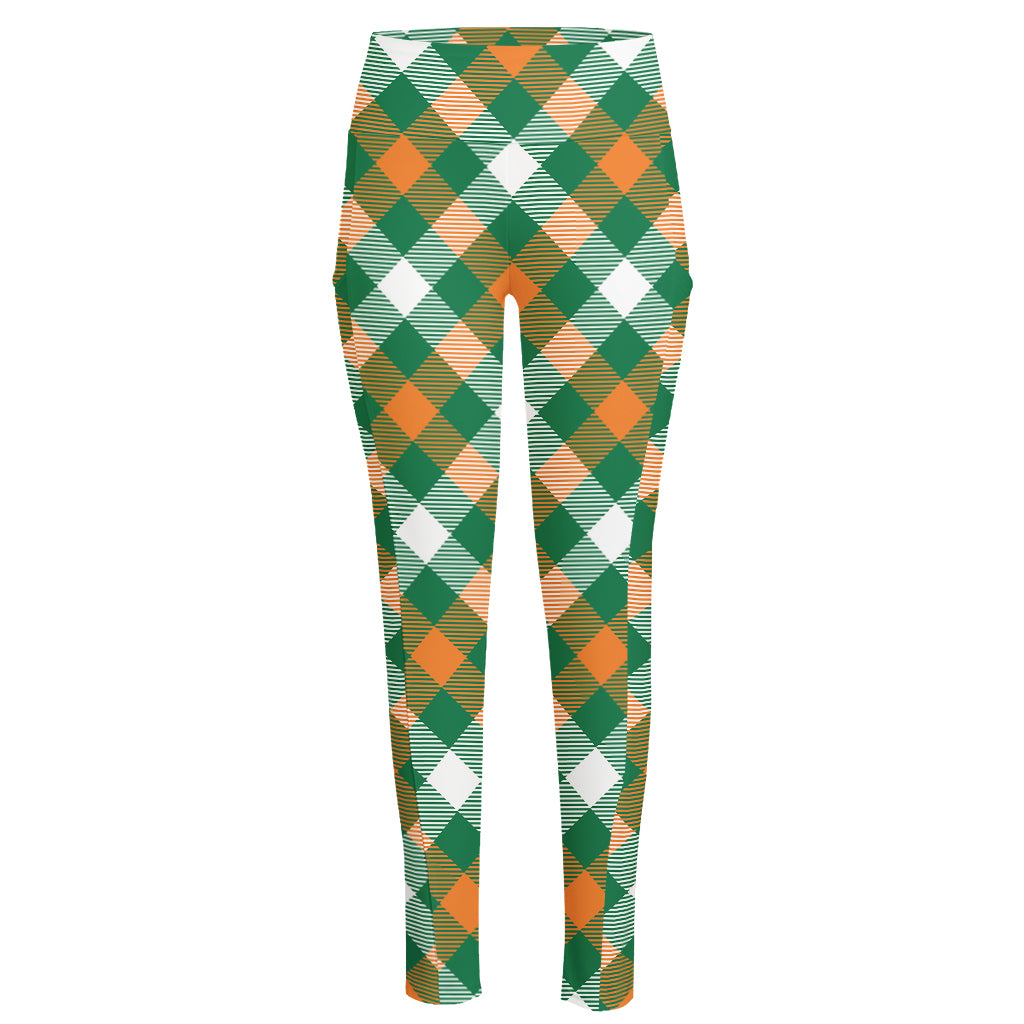 St. Patrick's Day Plaid Pattern Print High-Waisted Pocket Leggings