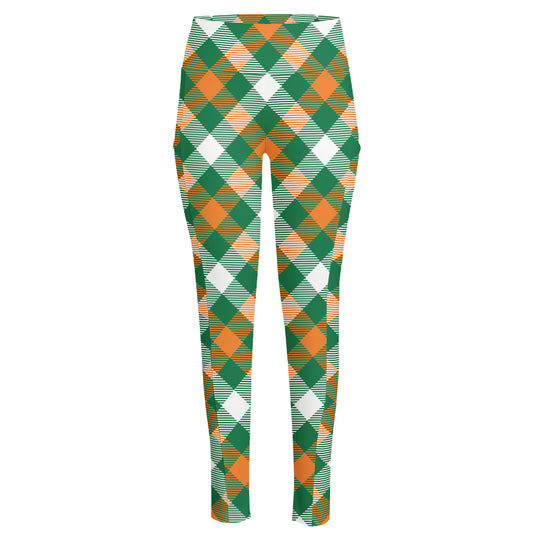 St. Patrick's Day Plaid Pattern Print High-Waisted Pocket Leggings