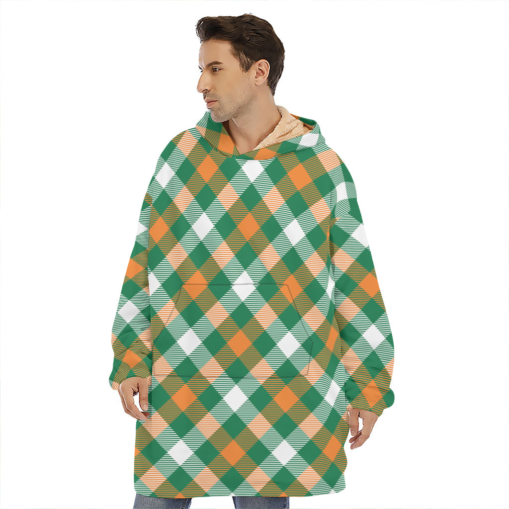 St. Patrick's Day Plaid Pattern Print Hoodie Blanket