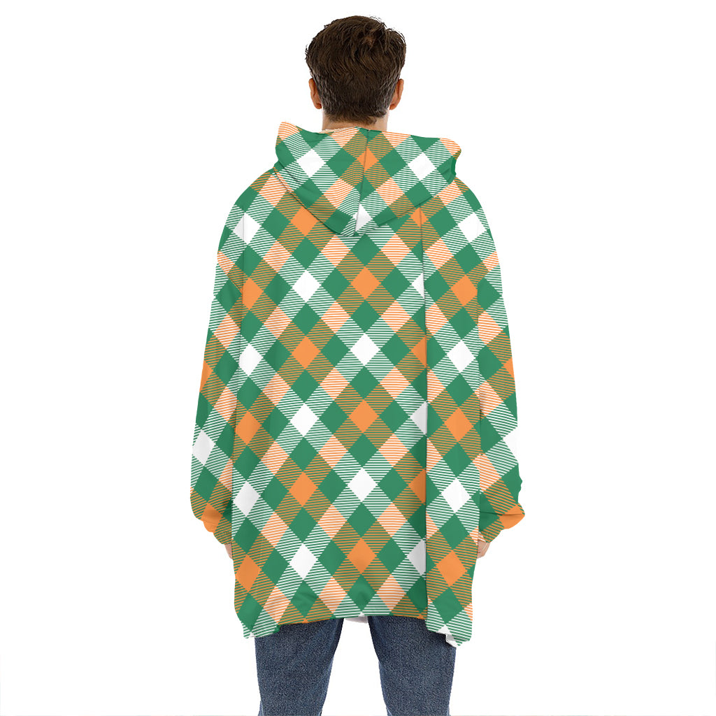 St. Patrick's Day Plaid Pattern Print Hoodie Blanket