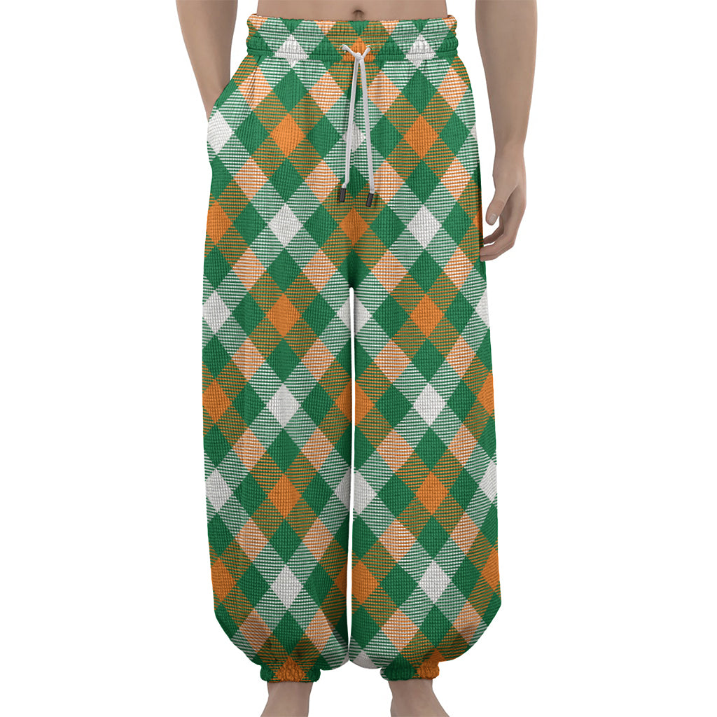 St. Patrick's Day Plaid Pattern Print Lantern Pants