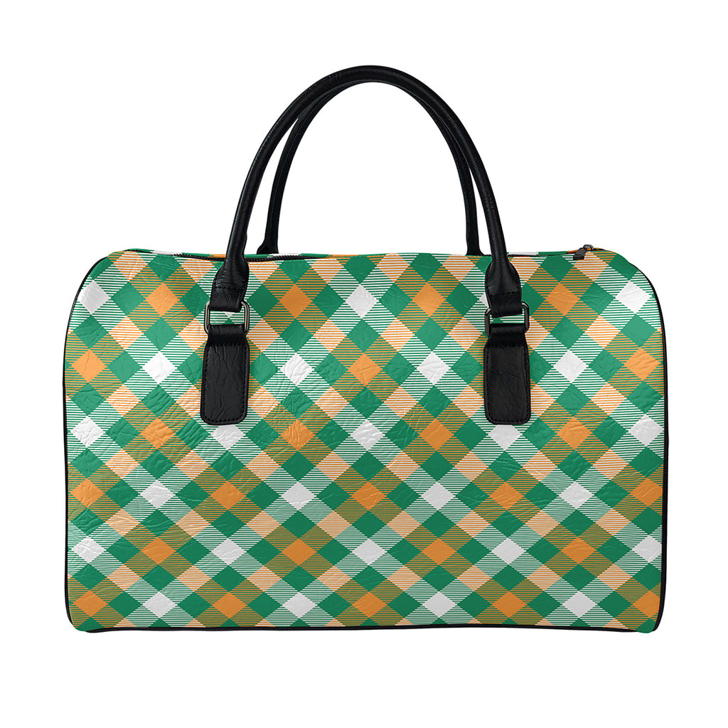 St. Patrick's Day Plaid Pattern Print Leather Duffle Bag