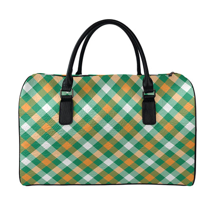 St. Patrick's Day Plaid Pattern Print Leather Duffle Bag