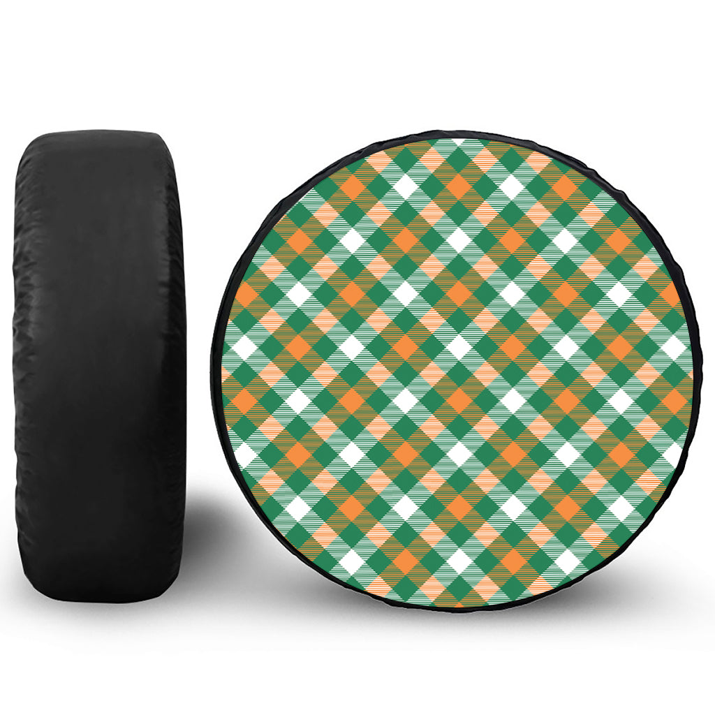 St. Patrick's Day Plaid Pattern Print Leather Spare Tire Cover