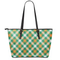 St. Patrick's Day Plaid Pattern Print Leather Tote Bag With Zipper