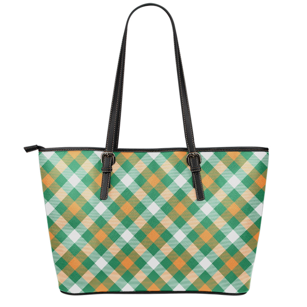 St. Patrick's Day Plaid Pattern Print Leather Tote Bag