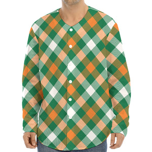 St. Patrick's Day Plaid Pattern Print Long Sleeve Baseball Jersey