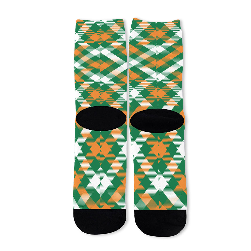 St. Patrick's Day Plaid Pattern Print Long Socks
