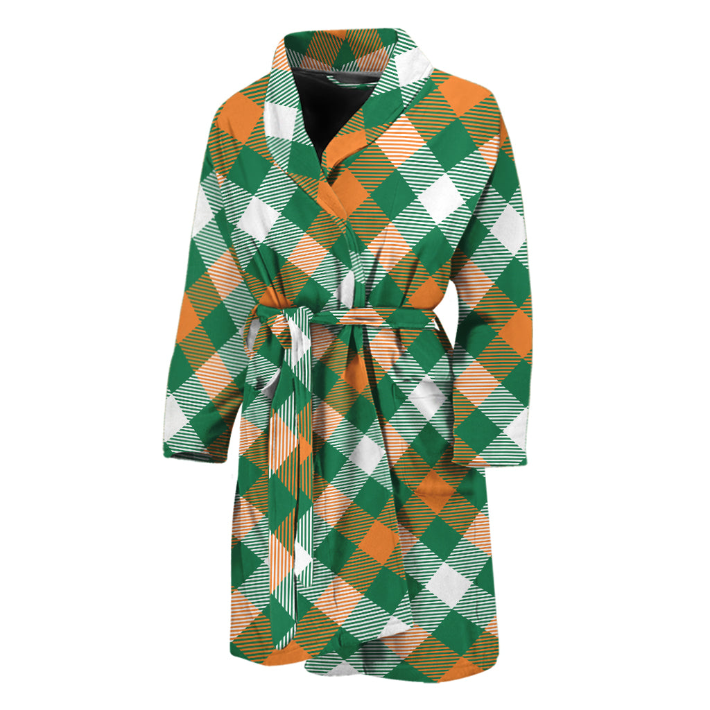 St. Patrick's Day Plaid Pattern Print Men's Bathrobe
