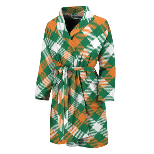 St. Patrick's Day Plaid Pattern Print Men's Bathrobe