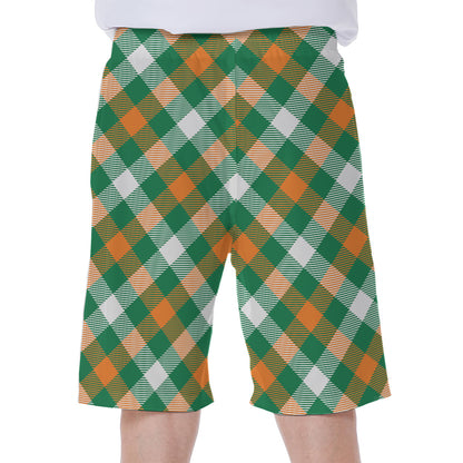 St. Patrick's Day Plaid Pattern Print Men's Beach Shorts