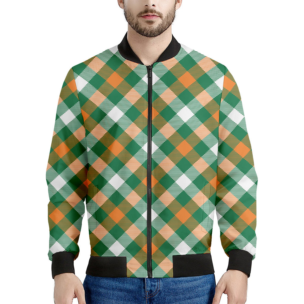 St. Patrick's Day Plaid Pattern Print Men's Bomber Jacket