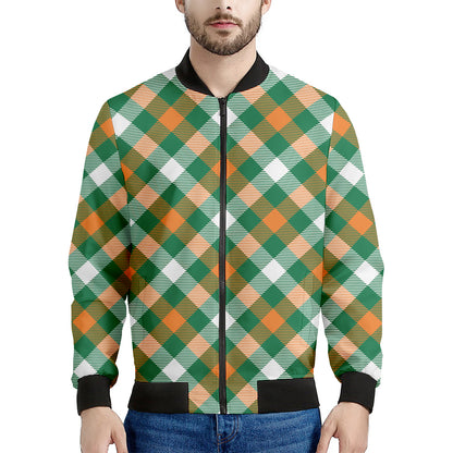St. Patrick's Day Plaid Pattern Print Men's Bomber Jacket