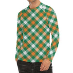 St. Patrick's Day Plaid Pattern Print Men's Long Sleeve Rash Guard
