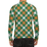 St. Patrick's Day Plaid Pattern Print Men's Long Sleeve Rash Guard