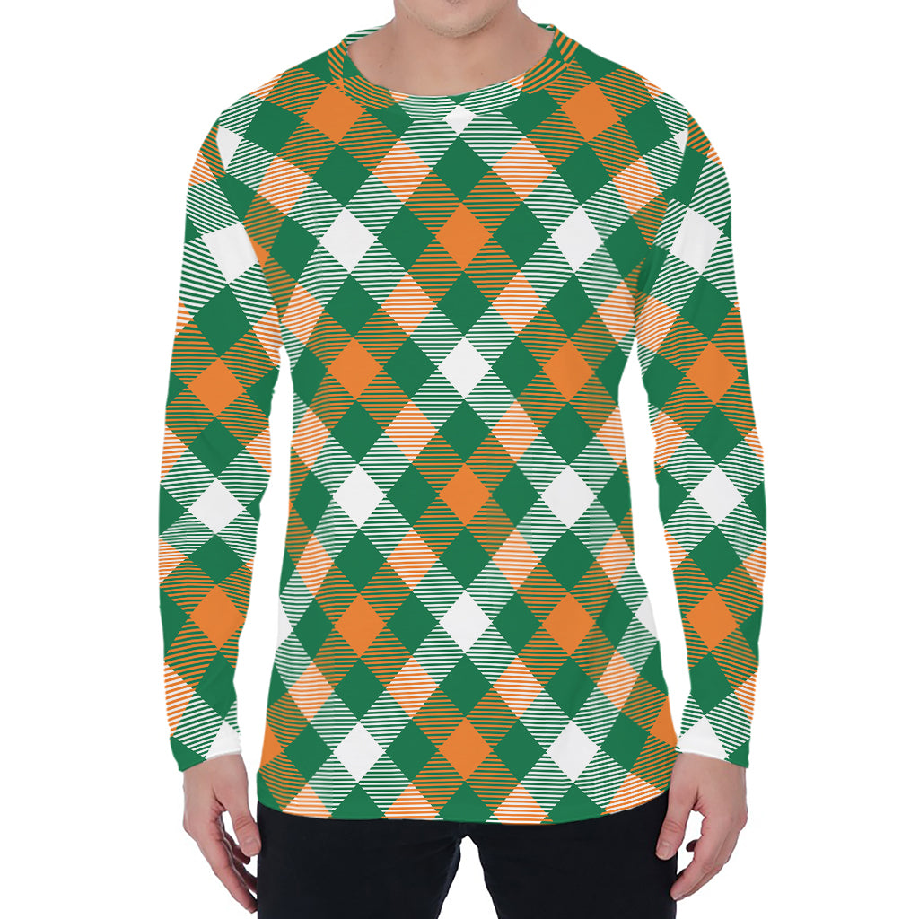 St. Patrick's Day Plaid Pattern Print Men's Long Sleeve T-Shirt