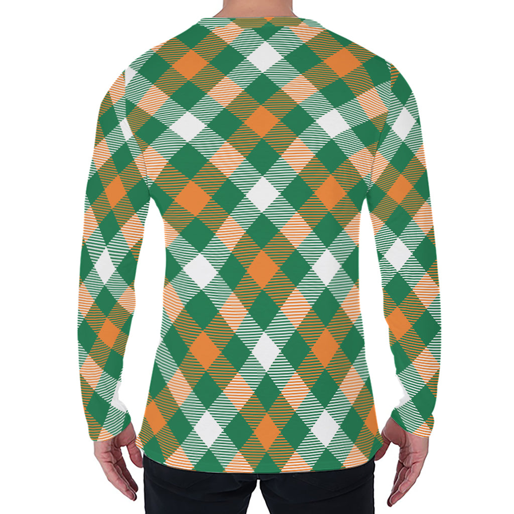 St. Patrick's Day Plaid Pattern Print Men's Long Sleeve T-Shirt