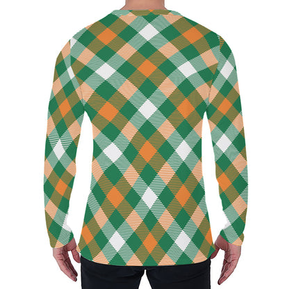 St. Patrick's Day Plaid Pattern Print Men's Long Sleeve T-Shirt