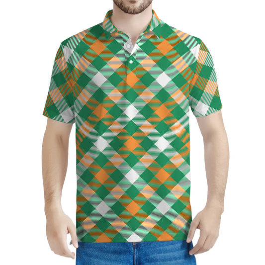 St. Patrick's Day Plaid Pattern Print Men's Polo Shirt